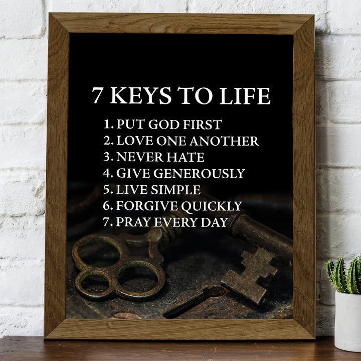 "7 Keys to Life" Inspirational Quotes Wall Sign -8 x 10" Motivational Christian Poster Print -Ready to Frame. Vintage Decor for Home-Office-Classroom-Church. Perfect Life Lessons for All!