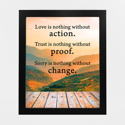 Love Is Nothing Without Action-Inspirational Life Quotes Wall Art -8x10" Mountain Sunset Photo Print-Ready to Frame. Motivational Home-Office-Cabin-Lodge Decor. Great Reminder-Gift for Inspiration!