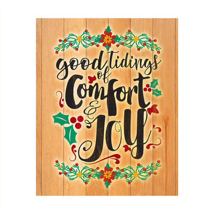 Good Tidings of Comfort and Joy Christmas Wall Sign-8x10" Christian Holiday Art on Replica Wood Design Print-Ready to Frame. Festive Home-Welcome-Kitchen-Farmhouse-Winter Decor! Printed on Paper.