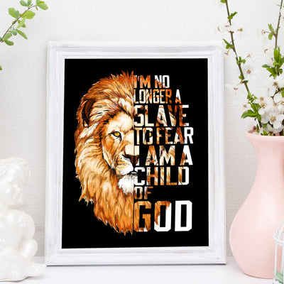 No Longer A Slave to Fear-I Am A Child of God Christian Song Lyric Wall Art -11x14" Lion Worship Music Print -Ready to Frame. Inspirational Home-Office-Church Decor. Great Religious Gift of Praise!