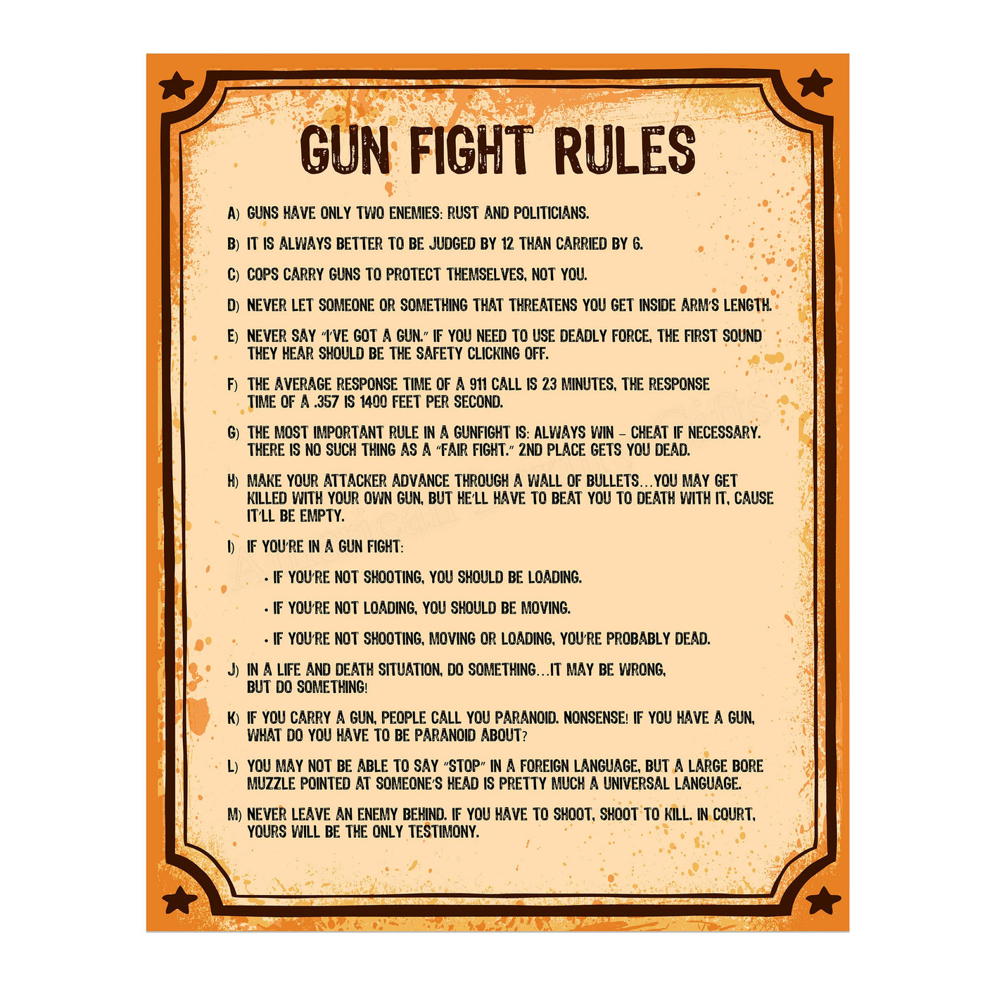 Gun Fight Rules-Pro-Second Amendment Wall Sign -11 x 14" Replica Distressed Patriotic Print-Ready to Frame. Home-Office-Military-Shop-Cave Decor. Perfect Gift for Veterans and All Gun Owners!