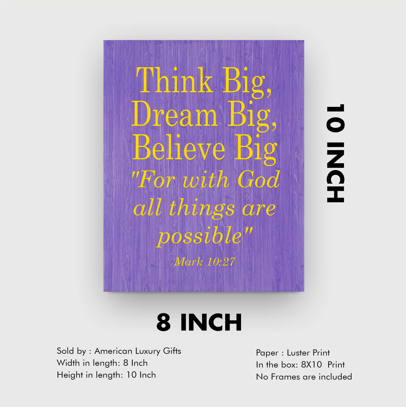 ?Think Big-For With God All Things Are Possible?-Mark 10:27-Bible Verse Wall Art-8x10" Christian Poster Print-Ready to Frame. Modern Typographic Design. Inspirational Home-Office-Church Decor.