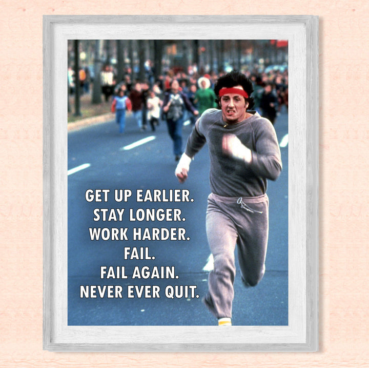 Work Harder-Never Ever Quit-Motivational Exercise Wall Decor -8 x 10" Fitness Print-Ready to Frame. Inspirational Home-Office-Gym-Studio Decor. Great Gift of Motivation! Perfect for Stallone Fans!