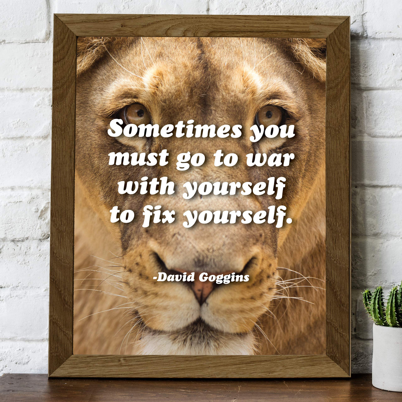 Sometimes You Must Go to War With Yourself to Fix Yourself- Motivational Quotes Wall Art -8 x 10" Lion Image Poster Print-Ready to Frame. Inspirational Home-School-Office-Gym Decor. Great Advice!