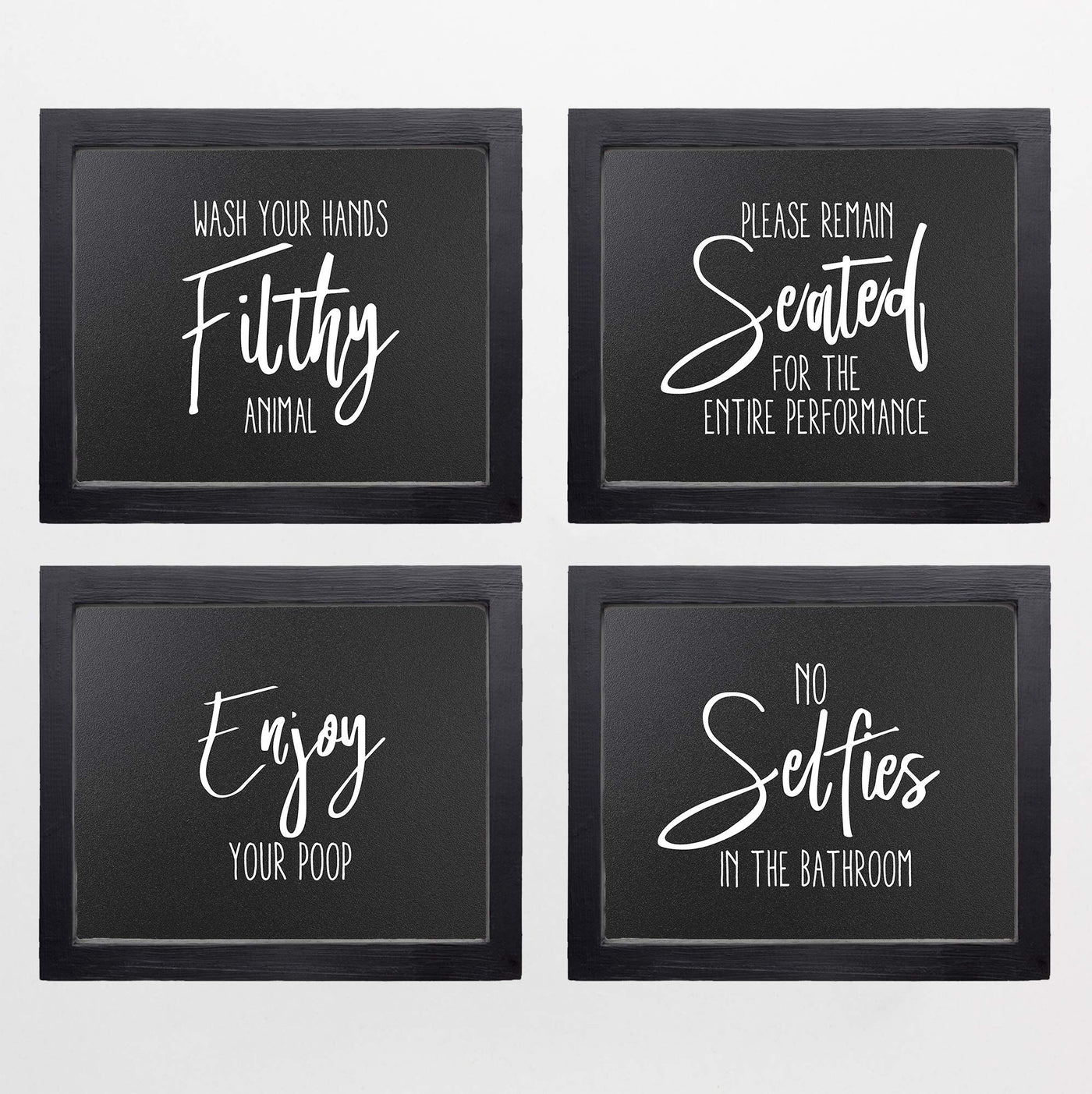 Wash Your Hands Filthy Animal Funny Bathroom Signs-Set of (4)-10 x 8" Wall Prints-Ready to Frame."No Selfies in the Bathroom"-"Enjoy Your Poop"-"Please Stay Seated" Fun Home-Guest Bathroom Decor!