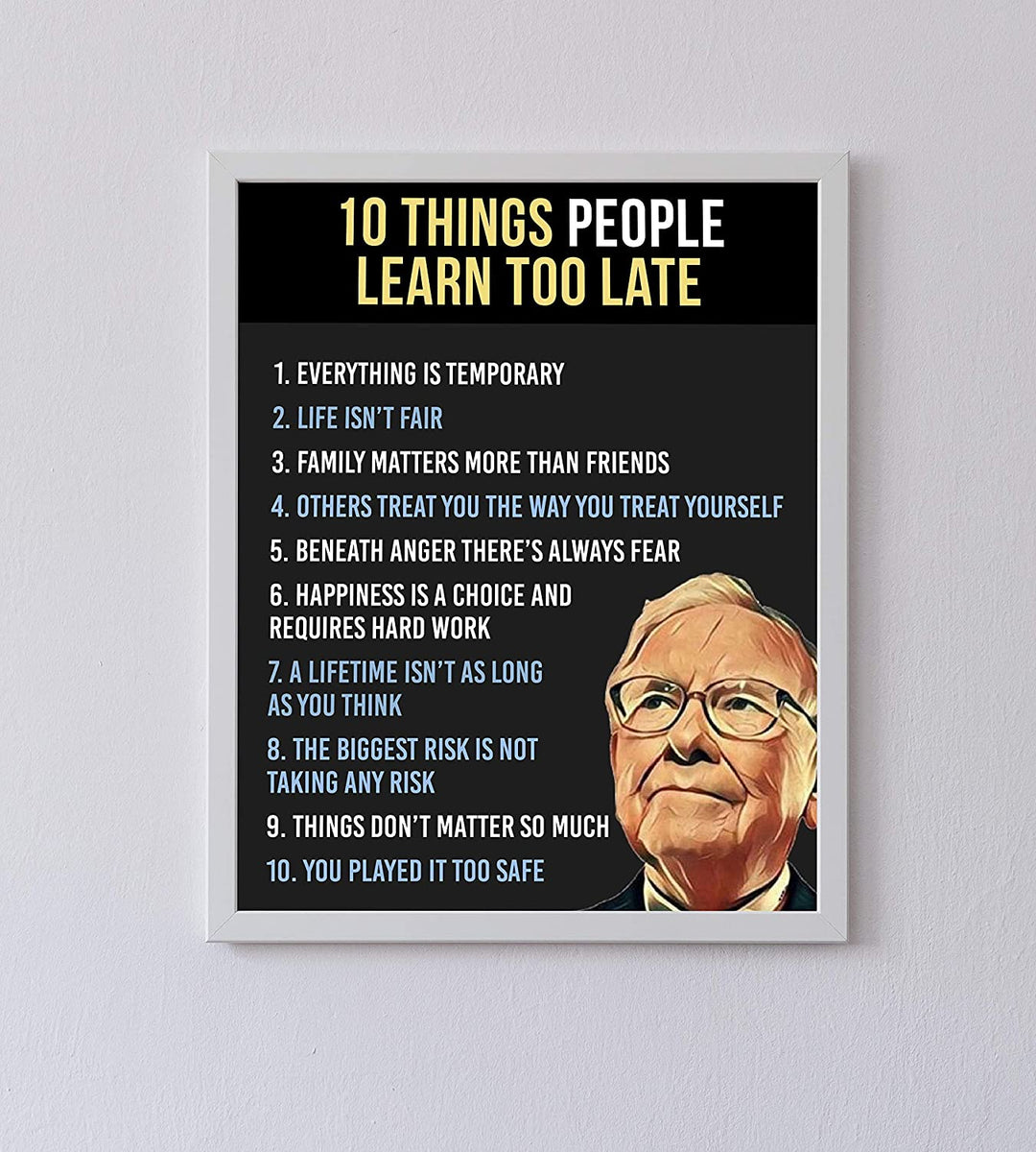 Warren Buffett Quotes-"Ten Things People Learn Too Late"-8 x 10"