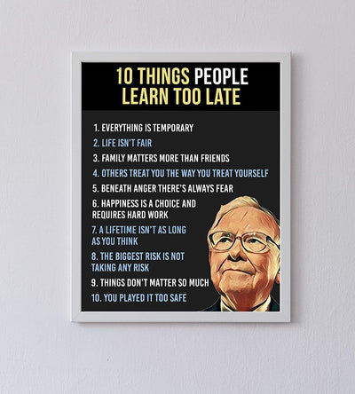 Warren Buffett Quotes-"Ten Things People Learn Too Late"-8 x 10"
