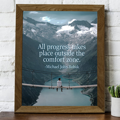 Progress Takes Place Outside the Comfort Zone Motivational Wall Art Print -8 x 10" Mountain Landscape Photo Print-Ready to Frame. Home-Office-Studio-School-Dorm Decor. Great Inspirational Gift!