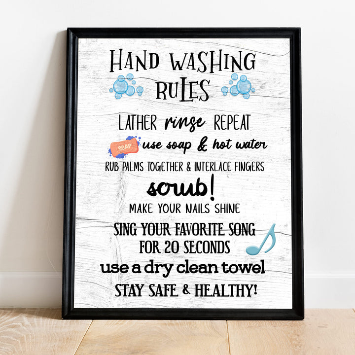 Hand Washing Rules-Lather, Rinse, Repeat- Fun Bathroom Wall Sign- 11x14" Rustic Art Print -Ready to Frame. Funny Home &amp; Bathroom Decor- Housewarming Wall Print. Perfect For Guests &amp; Kids Bathrooms.