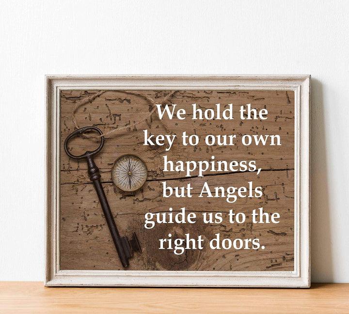 We Hold the Keys-Angels Guide Us to the Right Doors-Inspirational Wall Print-10 x 8" Spiritual Wall Art Sign with Key &amp; Compass Image-Ready to Frame. Christian Decor for Home-Office-School-Church!