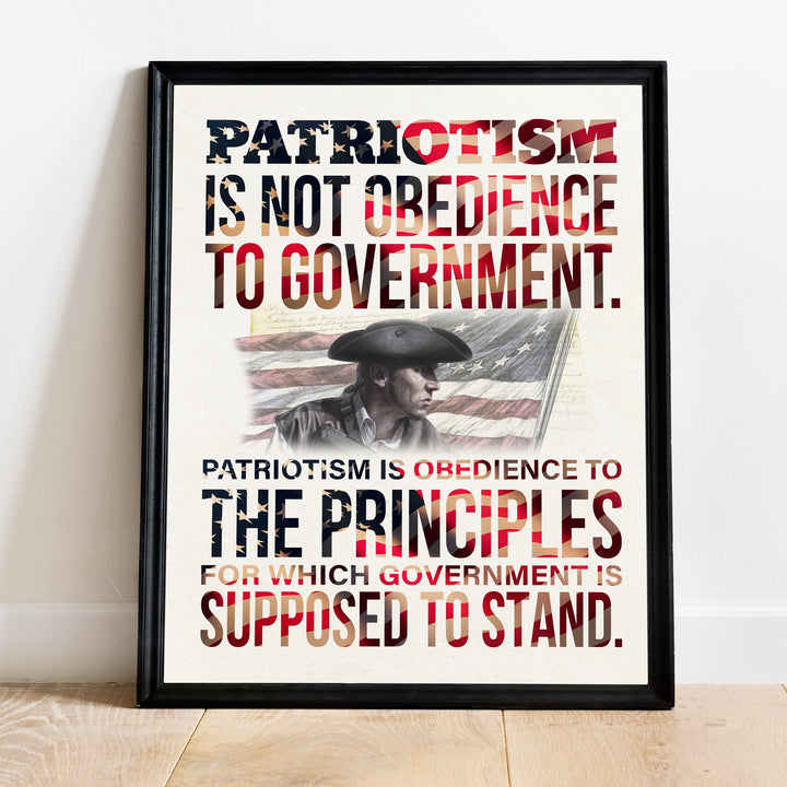 "Patriotism Not Obedience to Government"-Patriotic USA Wall Art Decor -8 x 10" American Flag Print -Ready to Frame. Home-Office-Military-Cave Decor. Great Gift for Active Duty -Veterans!