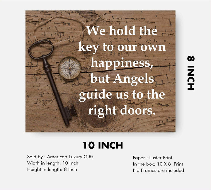 We Hold the Keys-Angels Guide Us to the Right Doors-Inspirational Wall Print-10 x 8" Spiritual Wall Art Sign with Key &amp; Compass Image-Ready to Frame. Christian Decor for Home-Office-School-Church!