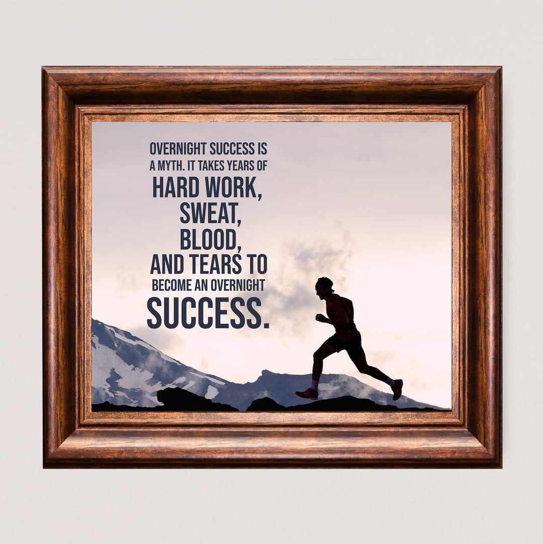 Overnight Success Is a Myth Motivational Exercise &amp; Fitness Print Wall Art -10 x 8" Inspirational Sports Print -Ready to Frame. Perfect Home-School-Office-Gym-Locker Room Decor. Great Gift!