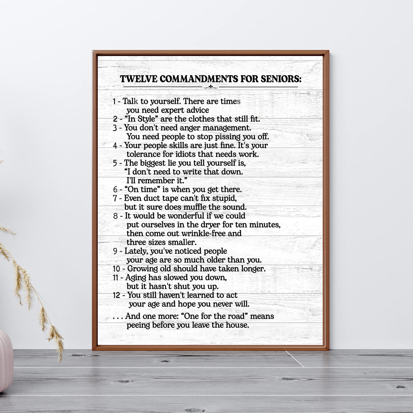 12 Commandments for Seniors Funny Inspirational Quotes -11 x 14" Vintage Sayings Wall Art Print -Ready to Frame. Rustic Wood Design Decor. Home-Kitchen-Office-Patio & Gifts! Printed on Photo Paper.