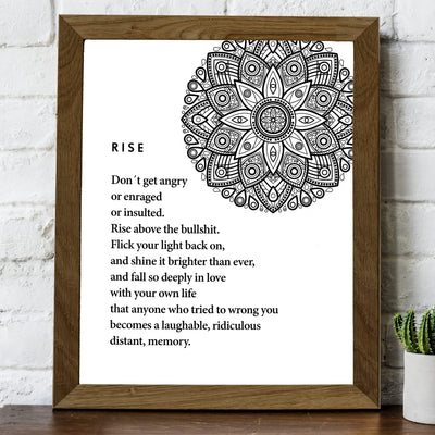 Rise Above -Shine Bright Spiritual Quotes Wall Art- 8 x 10" Mystical Floral Design Print -Ready to Frame. Inspirational Home-Office-Studio-Meditation-Zen Decor! Great Positive Decoration!