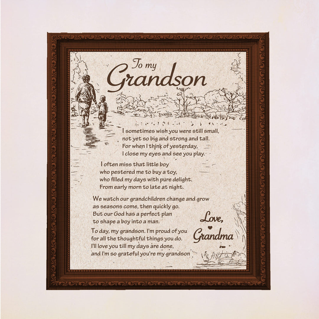 To My Grandson - Love Grandma Inspirational Love &amp; Family Wall Decor -11 x 14" Distressed Typographic Art Print -Ready to Frame. Home-Living Room-Office Decoration. Perfect Gift for All Grandsons!