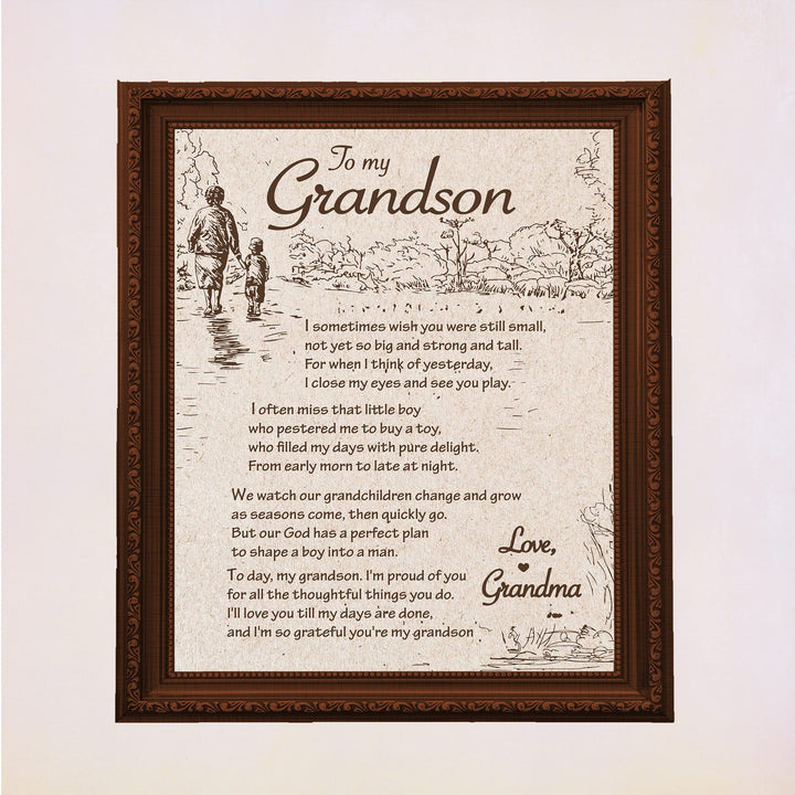 To My Grandson - Love Grandma Inspirational Love &amp; Family Wall Decor -11 x 14" Distressed Typographic Art Print -Ready to Frame. Home-Living Room-Office Decoration. Perfect Gift for All Grandsons!