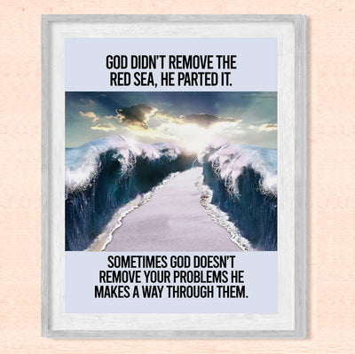 God Makes A Way Through Your Problems Inspirational Christian Quotes Wall Art-8 x 10" Parting of Red Sea Photo Print -Ready to Frame. Positive Home-Office-Church Decor. Great Gift of Faith!