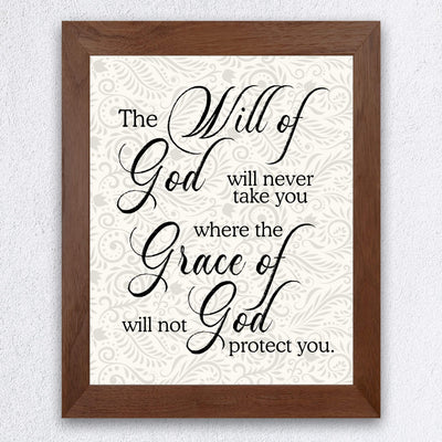 Never Take You Where Grace of God Will Not Protect You Inspirational Quotes Wall Art -8 x 10" Floral Christian Poster Print-Ready to Frame. Positive Home-Office-Church Decor. Great Gift of Faith!