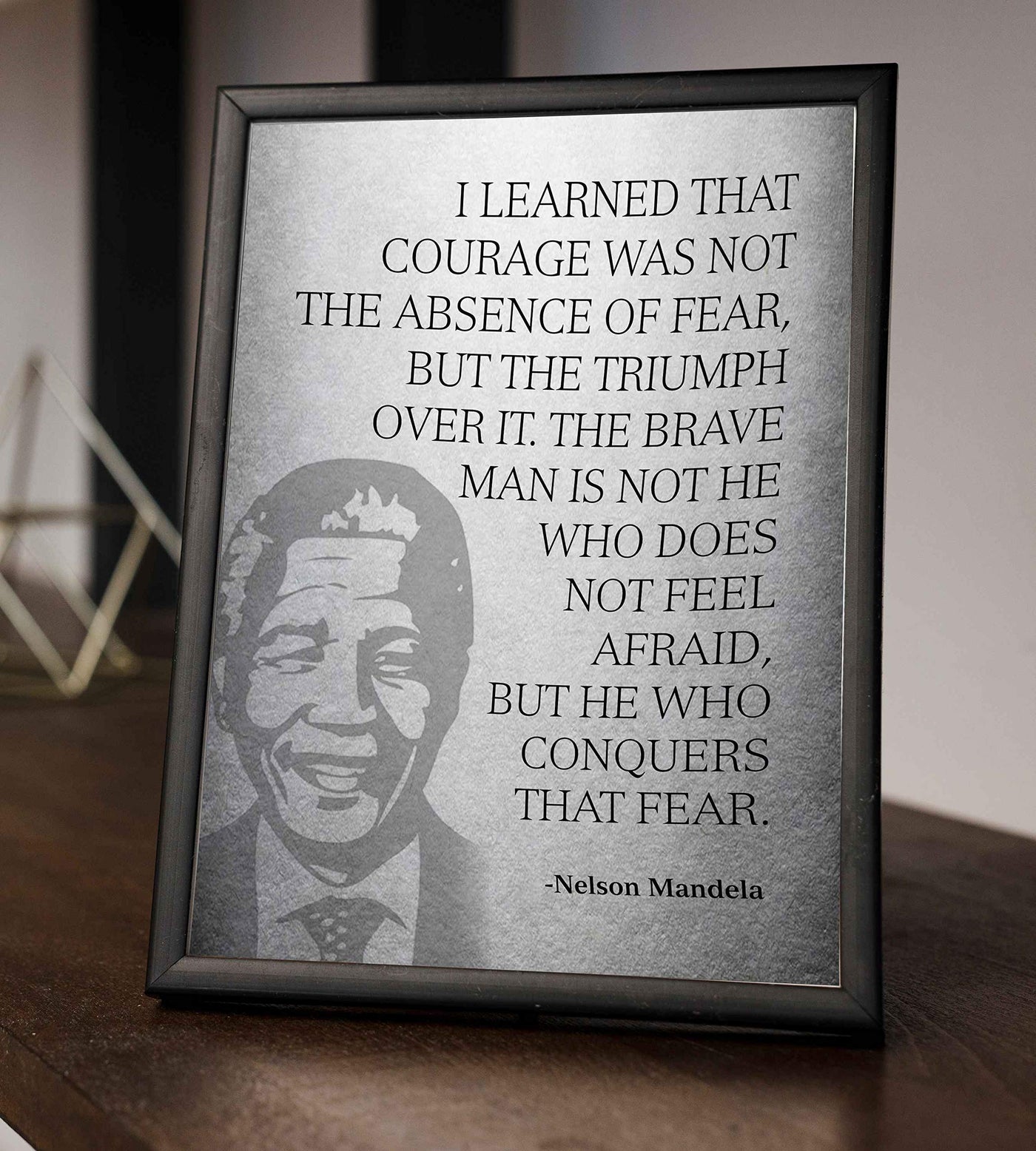 Mandela Quotes Wall Art-?Brave Man Is He Who Conquers Fear?-8 x 10" Inspirational Silhouette Print-Ready to Frame. Modern Home-Studio-Office Decor. Nelson Mandela Quotes. Perfect Motivational Gift!