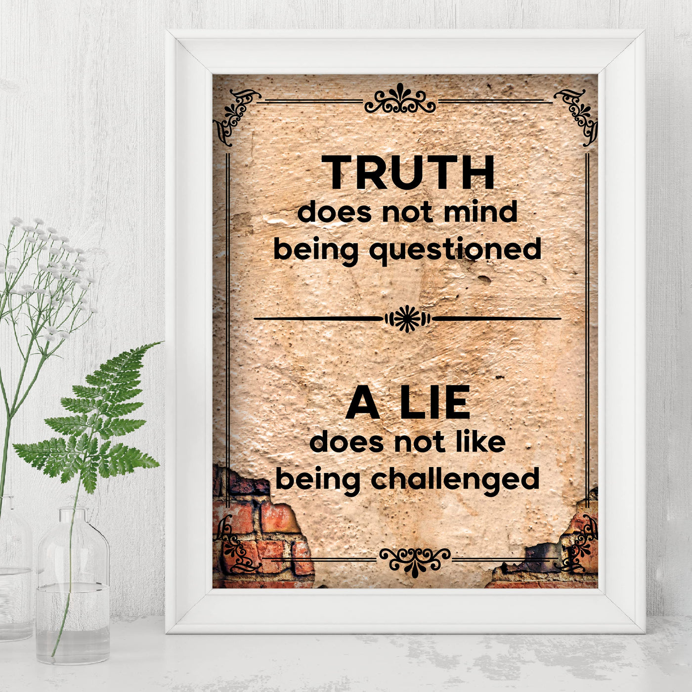 Truth Does Not Mind Being Questioned-Motivational Quotes Wall Decor -8 x 10" Rustic Inspirational Art Print-Ready to Frame. Patriotic Home-Office-School-Dorm-Cave Decor. Great Political Gift!