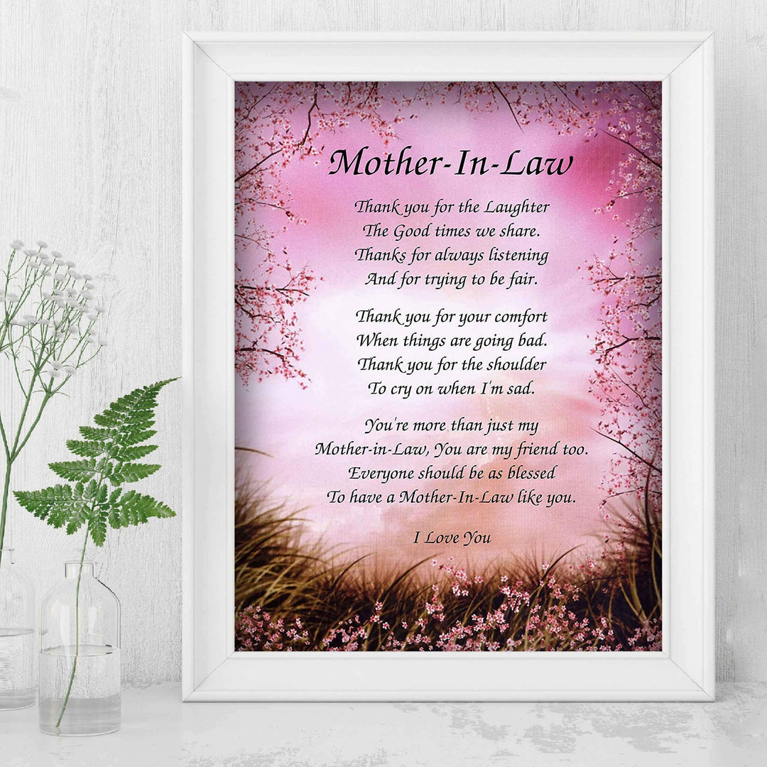 Mother-in-Law- What You Mean To Me- 8 x 10" Wall Art-Ready to Frame. Heartfelt Gift Saying Thank You To My Second Mother-Friend. Perfect Keepsake Gift for Any Mothers-in-Law&