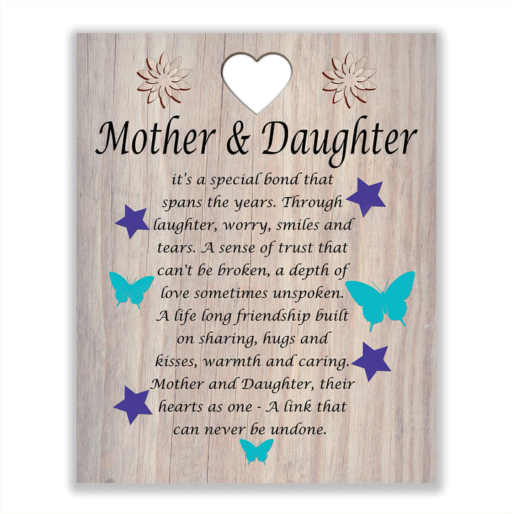 Mother &amp; Daughter-A Link That Can Never Be Undone Inspirational Poem Print. 8 x 10" Modern Poetic Wall Art Decor w/Distressed Wood Design-Ready to Frame. Inspiring Gift for Mothers &amp; Daughters!