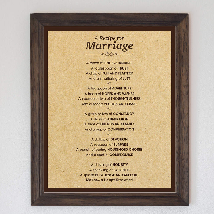 A Recipe for Marriage -Cute, Romantic Love Poem -8 x 10" Inspirational Wall Art Print-Ready to Frame. Perfect Decor for Home-Kitchen-Bridal Shower. Great Engagement-Wedding-Anniversary Gift!