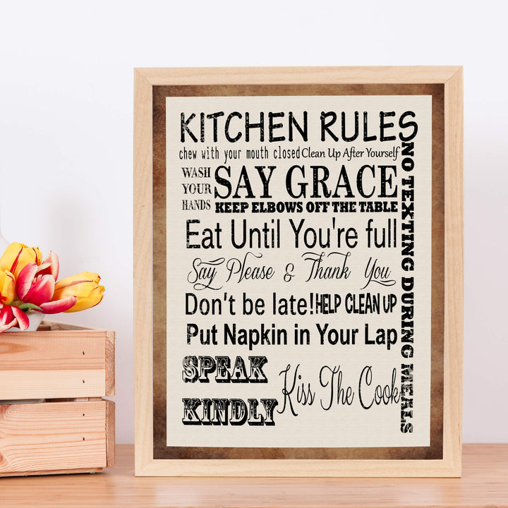Kitchen Rules for Good Manners- Funny Kitchen Sign- 11 x 14" Humorous Typographic Wall Art Print-Ready to Frame. Perfect Home Decor &amp; Kitchen Decor. Fun Reminders to Inspire Good Table Manners!