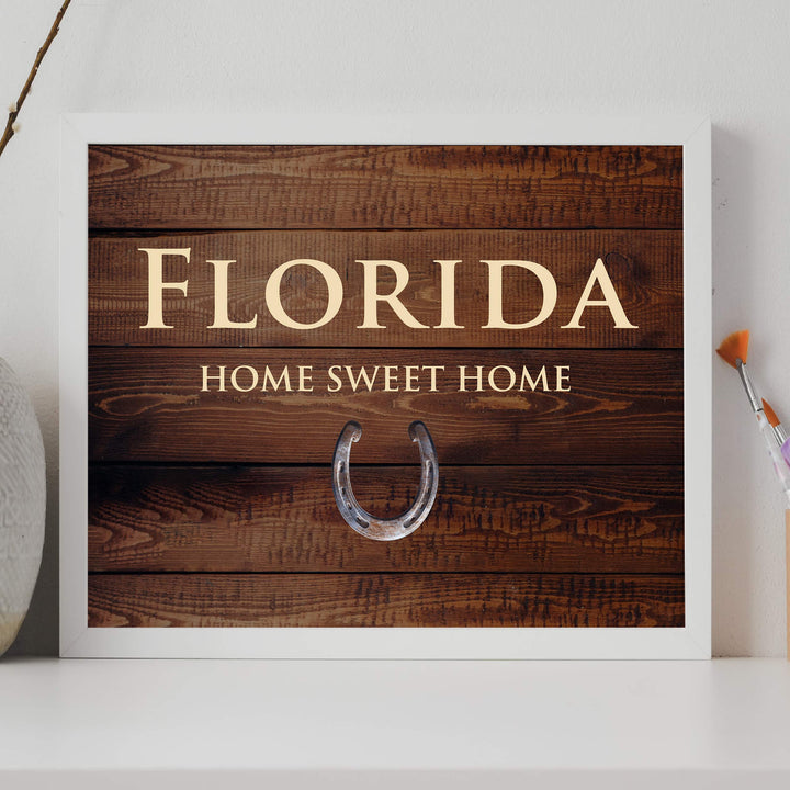 Florida-Home Sweet Home Sunshine State Wall Decor -10 x 8" Country Rustic Art Print-Ready to Frame. Western Decor for Home-Office-Welcome-Farmhouse. Perfect Southern Gift! Printed on Photo Paper.