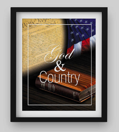 God and Country- 8 x 10" Wall Decor Image-Ready To Frame. Pro-American Poster Print with Flag-Bible-Constitution. Patriotic Decor for Home-Office-Garage-Bar. Show Your Love of God and USA!