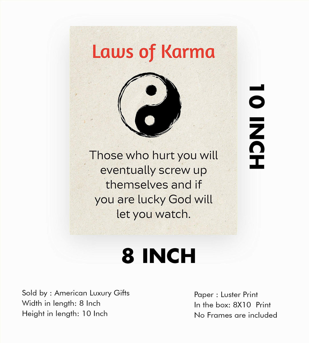 Laws of Karma Spiritual Quotes Wall Art- 8 x 10" Modern Inspirational Wall Print with Yin Yang Sign-Ready to Frame. Home-Studio-Office D?cor. Great Reminders on Karma. Makes a Perfect Zen Gift!