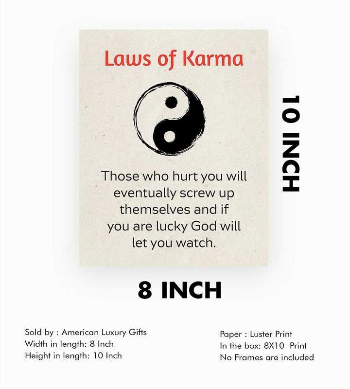 Laws of Karma Spiritual Quotes Wall Art- 8 x 10" Modern Inspirational Wall Print with Yin Yang Sign-Ready to Frame. Home-Studio-Office D?cor. Great Reminders on Karma. Makes a Perfect Zen Gift!