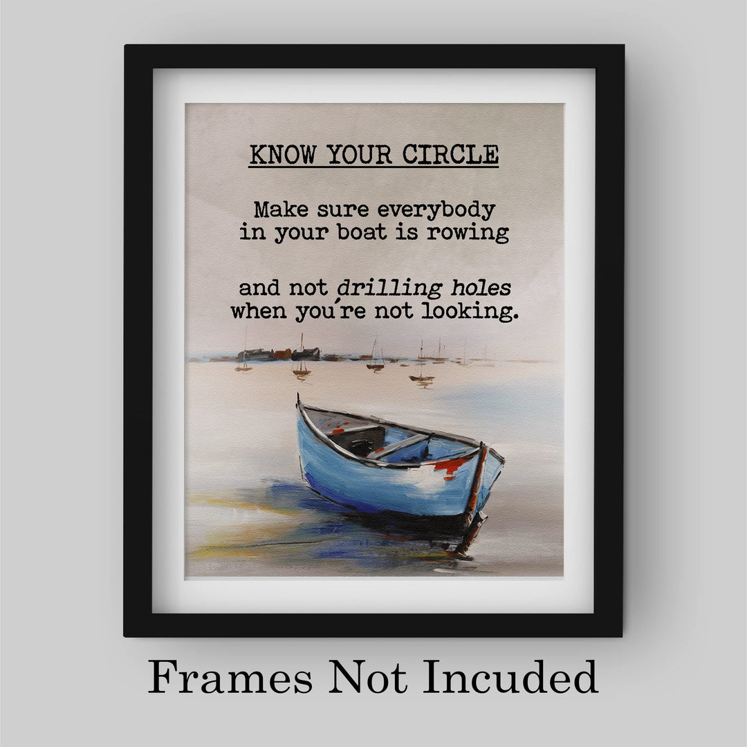Know Your Circle Inspirational Beach Wall Art -8 x 10" Love &amp; Friendship Quotes Print w/Boat -Ready to Frame. Motivational Decor for Home-Office-Studio-Ocean Themes. Reminder of True Friends!