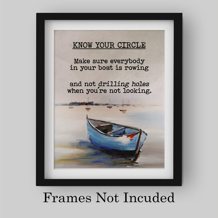 Know Your Circle Inspirational Beach Wall Art -8 x 10" Love &amp; Friendship Quotes Print w/Boat -Ready to Frame. Motivational Decor for Home-Office-Studio-Ocean Themes. Reminder of True Friends!