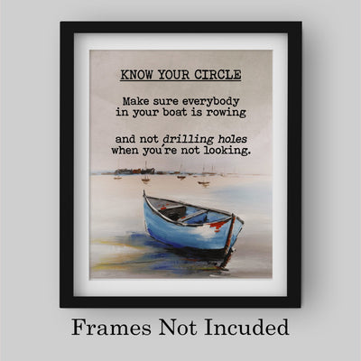 Know Your Circle Inspirational Beach Wall Art -8 x 10" Love & Friendship Quotes Print w/Boat -Ready to Frame. Motivational Decor for Home-Office-Studio-Ocean Themes. Reminder of True Friends!