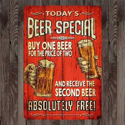 Today's Beer Special Metal Wall Art Vintage Sign -8 x 12 Inch Funny Beer Sign for Bar, Man Cave, Garage, Pub- Outdoor Rustic Tin Sign -Novelty Gift for Home, Patio, Tiki Bar, Beach House Decor!