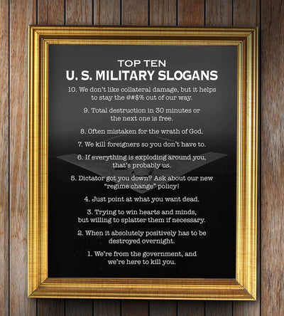 Top Ten U.S. Military Slogans-Patriotic Wall Art- 8 x 10" Typographic Print w/Stealth Bomber Image-Ready To Frame. Home-Office-Garage-Cave-Military Decor. Perfect Gift for Veterans!