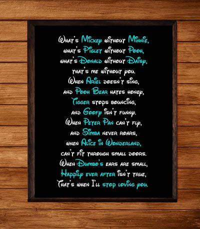 What's Mickey Without Minnie- Love Poem Wall Art Decor -11 x 14" Cute Disney Characters Poetry Print -Ready to Frame. Modern Typographic Design. Romantic Gift for Spouse-Partner-Newlyweds!