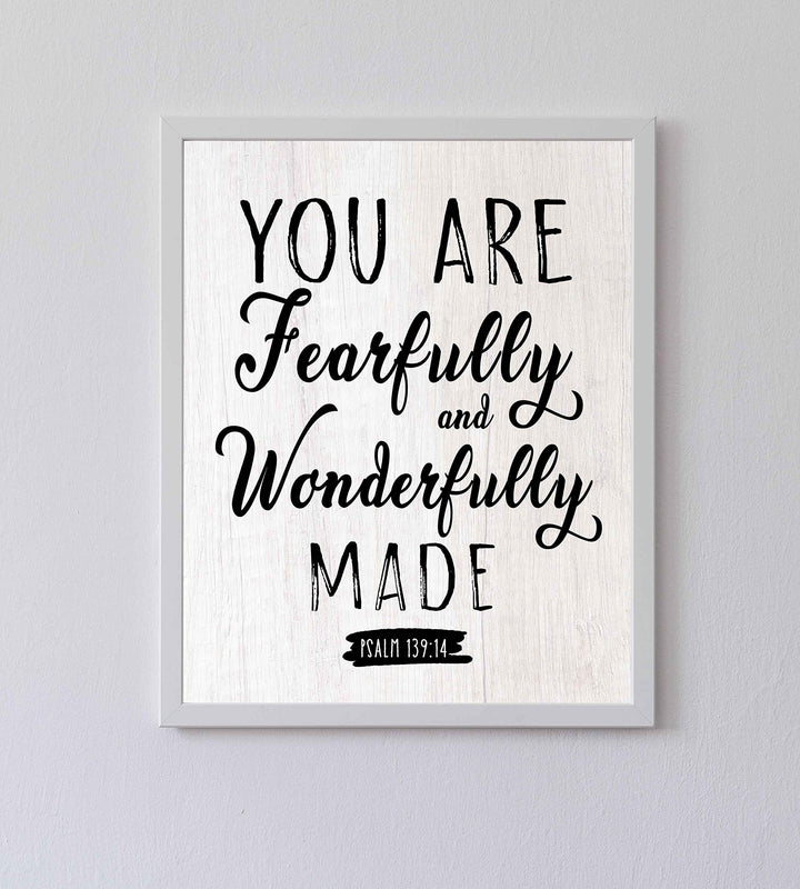 Psalm 139:14-"You Are Fearfully and Wonderfully Made"-Bible Verse Wall Art-8x10" Typographic Poster Print-Ready to Frame. Inspirational Home-Office-Church-Christian Decor. Printed on Paper, NOT Wood.