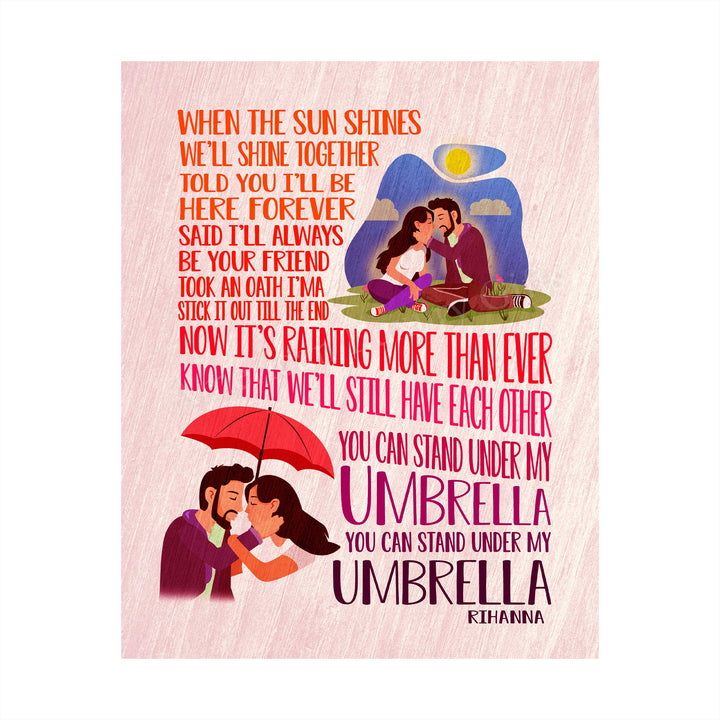 Rihanna-"You Can Stand Under My Umbrella"-Song Lyric Wall Art-8 x 10" Music Poster Print-Ready to Frame. Contemporary R&amp;B-Pop Decor for Home-Office-Studio-Dorm. Great Romantic Gift for Rihanna Fans!