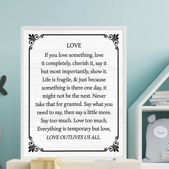 Love Outlives Us All-Inspirational Wall Art -11 x 14" Love &amp; Marriage Poster Print -Ready to Frame. Typographic Farmhouse Design. Perfect for Home-Office-Studio Decor. Great Gift of Inspiration!