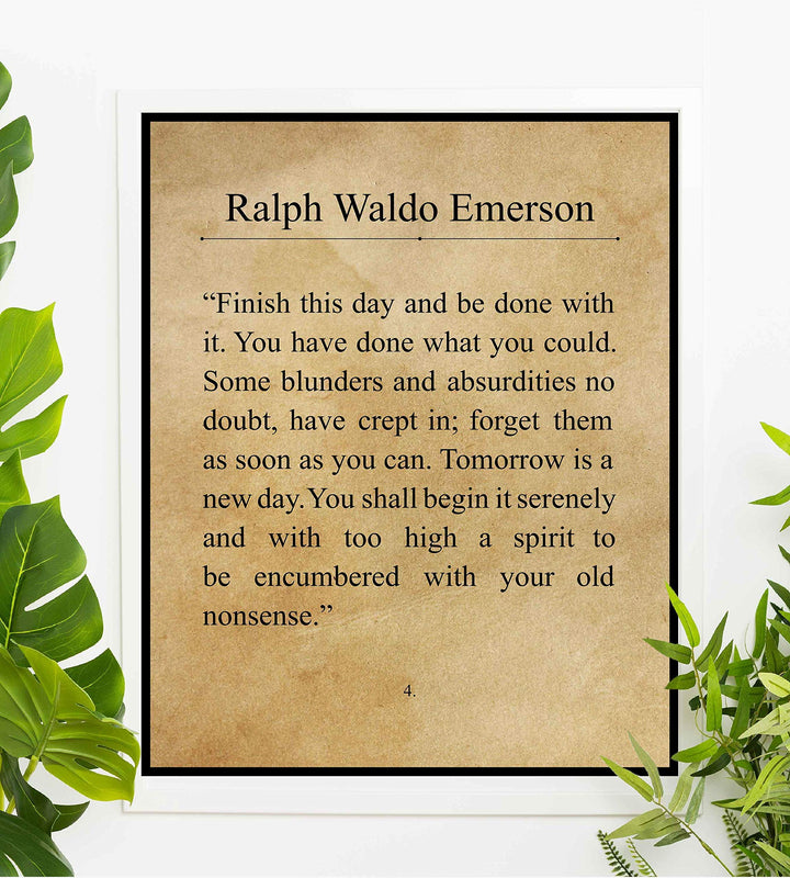 Ralph Waldo Emerson-"Finish This Day &amp; Be Done With It"- Inspirational Poem Page Print- 8 x 10" Poetic Wall Art. Distressed Parchment Print-Ready To Frame. Perfect Home-Office-Study-School Decor!