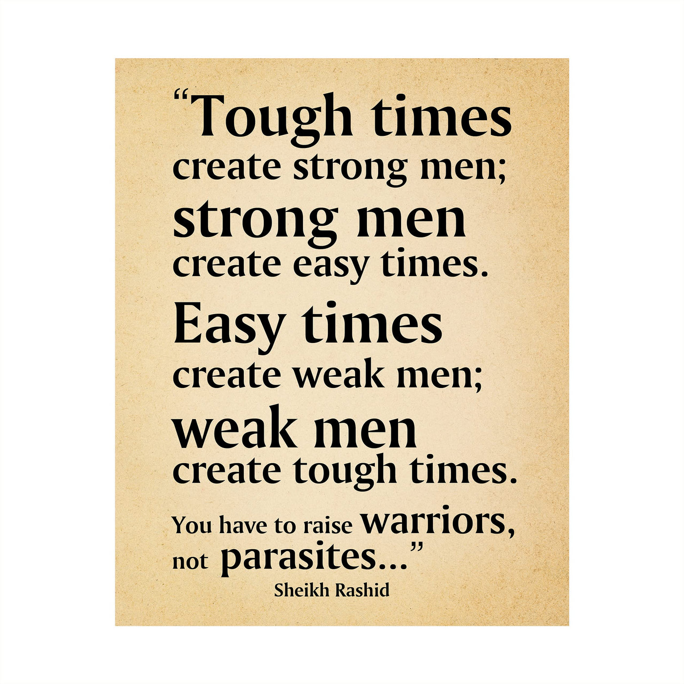 Tough Times Create Strong Men Motivational Quotes Wall Art-8 x 10" Typographic Distressed Parchment Print-Ready to Frame. Home-Office-School-Gym Decor. Great for Motivation! Printed on Photo Paper.