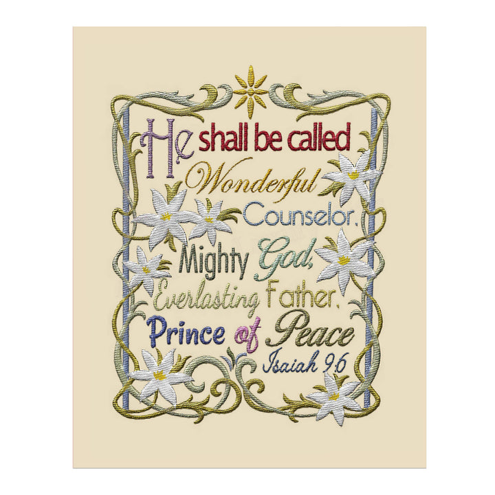 Isaiah 9:6-"He Shall Be Called Wonderful Counselor" Bible Verse Wall Art -11 x 14" Scripture Wall Print w/Replica Embroidery Design- Ready to Frame. Christian Home-Office-Sunday School-Church Decor.