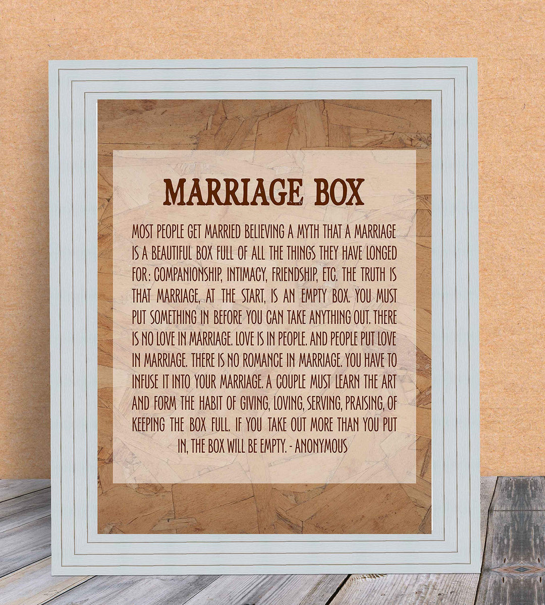 Marriage Box-Inspirational Wall Art- 8 x 10" Typographic Poster Print-Ready to Frame. Ideal Home-Bridal Shower-Wedding Decor. Great Engagement Gift. Perfect Advice for Newlyweds-Spouses-Partners!