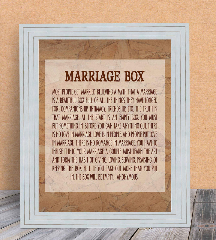 Marriage Box-Inspirational Wall Art- 8 x 10" Typographic Poster Print-Ready to Frame. Ideal Home-Bridal Shower-Wedding Decor. Great Engagement Gift. Perfect Advice for Newlyweds-Spouses-Partners!