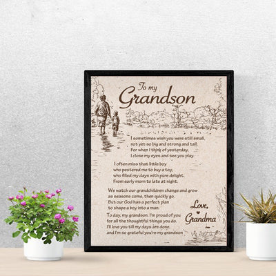 To My Grandson - Love Grandma Inspirational Love & Family Wall Decor -11 x 14" Distressed Typographic Art Print -Ready to Frame. Home-Living Room-Office Decoration. Perfect Gift for All Grandsons!