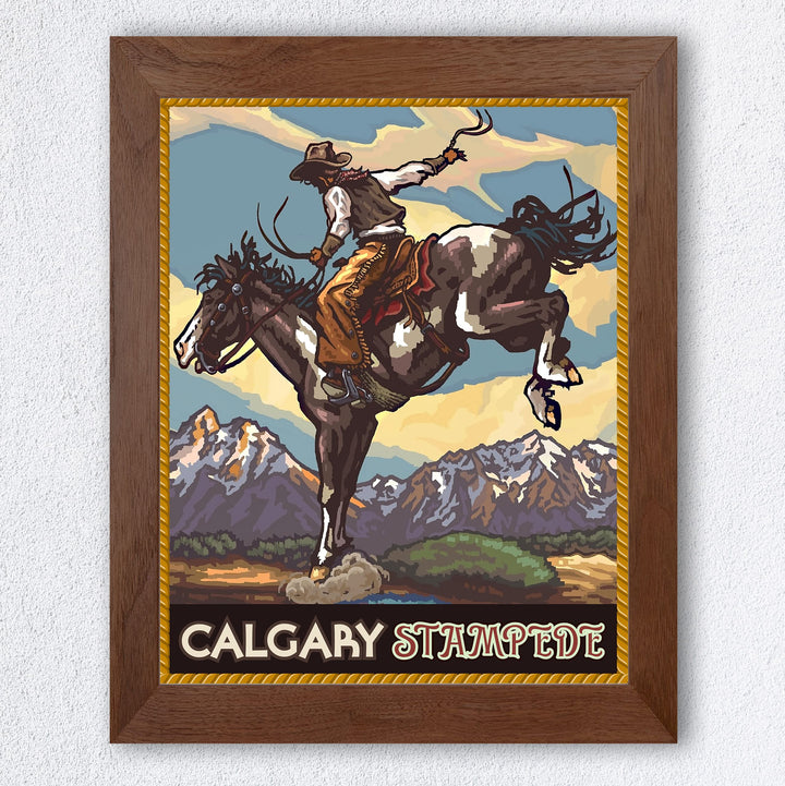 "Calgary Stampede" Cowboy Riding Horse Wall Art Sign -8 x 10" Country Rustic Rodeo Poster Print -Ready to Frame. Home-Office-Farmhouse Decor. Perfect Gift for All Cowboys &amp; Cowgirls!