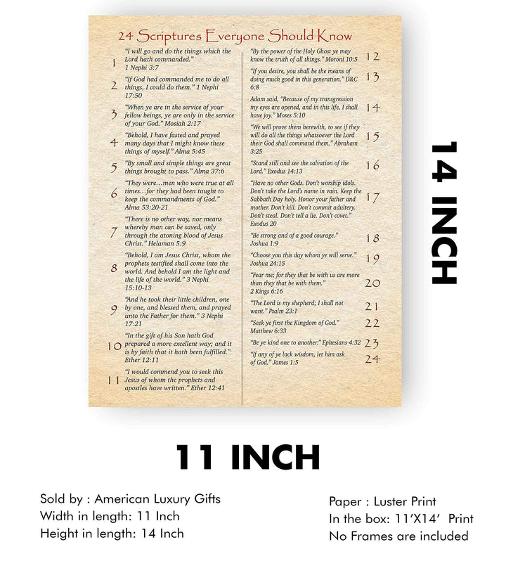 24 Scriptures Everyone Should Know-Bible Verse Wall Art -11 x 14" Scripture Wall Print-Ready to Frame. Inspirational Home-Office-Church Decor. Perfect Religious Gift &amp; Spiritual Sign for All!